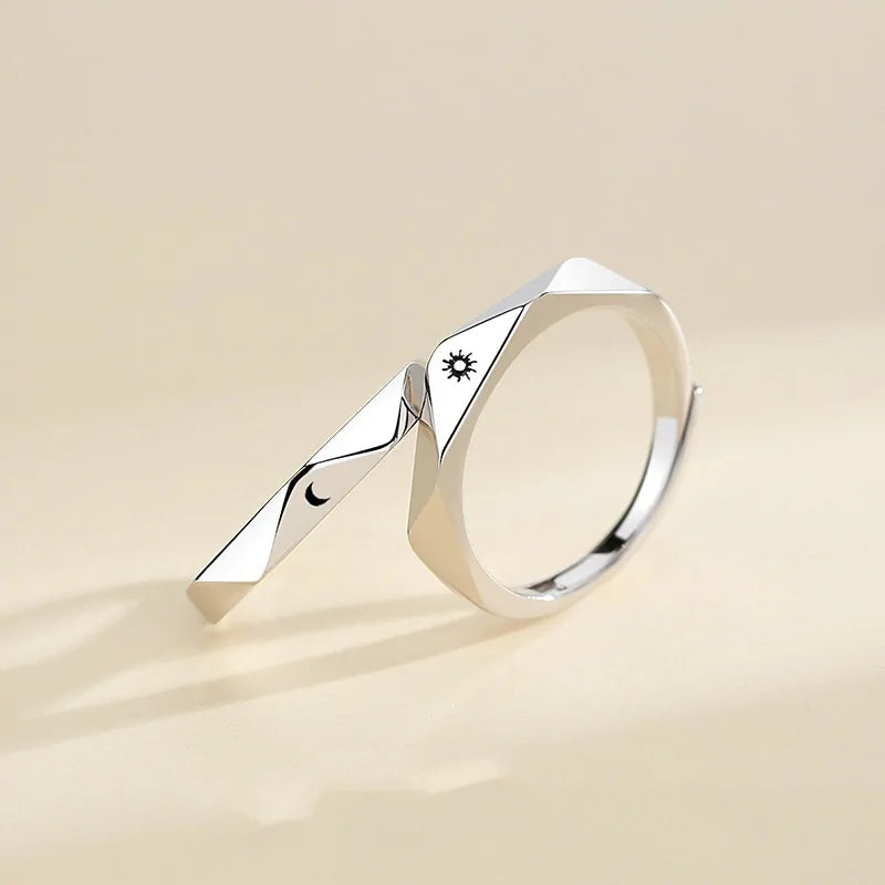 Minimalist Silver Sun Moon Adjustable Ring