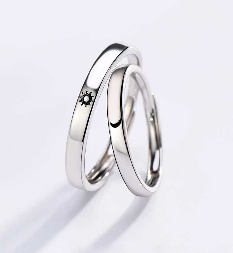 Minimalist Silver Sun Moon Adjustable Ring