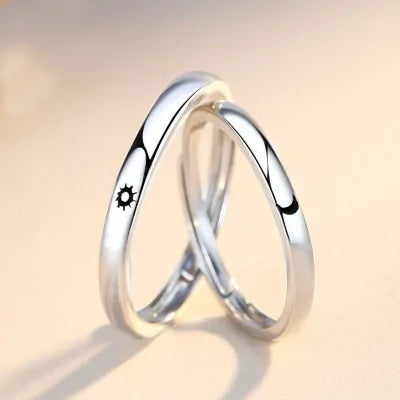 Minimalist Silver Sun Moon Adjustable Ring