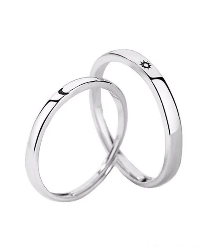 Minimalist Silver Sun Moon Adjustable Ring