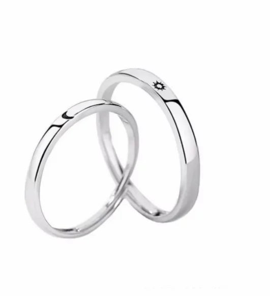 Minimalist Silver Sun Moon Adjustable Ring